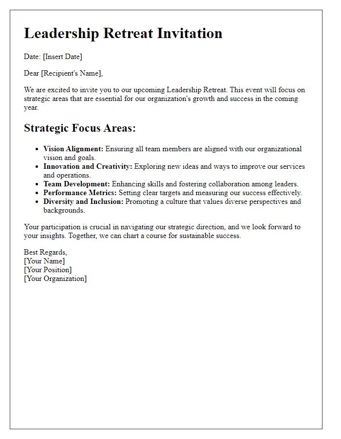 Letter template of leadership retreat strategic focus areas