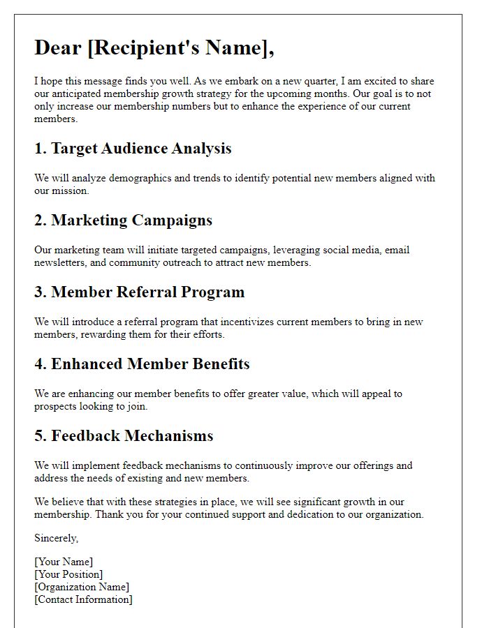 Letter template of anticipated membership growth strategy