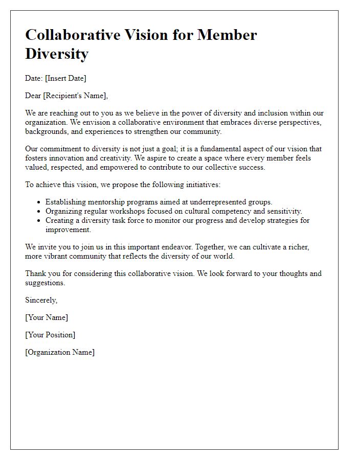 Letter template of collaborative vision for member diversity