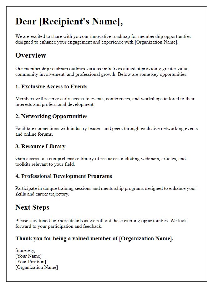 Letter template of innovative membership opportunities roadmap