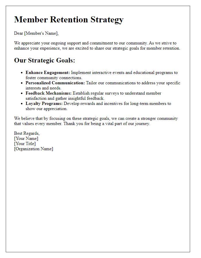 Letter template of strategic goals for member retention