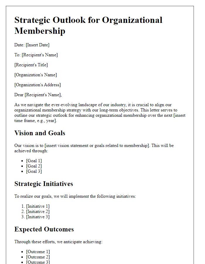 Letter template of strategic outlook for organizational membership