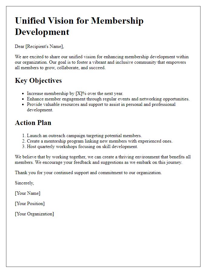 Letter template of unified vision for membership development