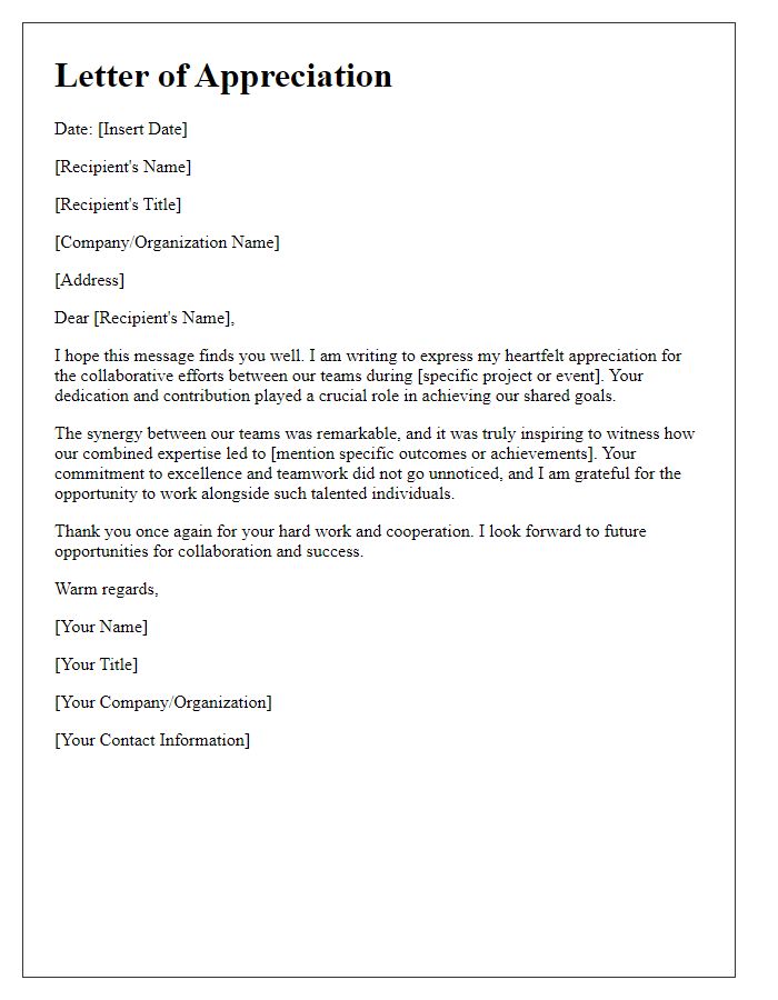 Letter template of Appreciation for Collaborative Efforts