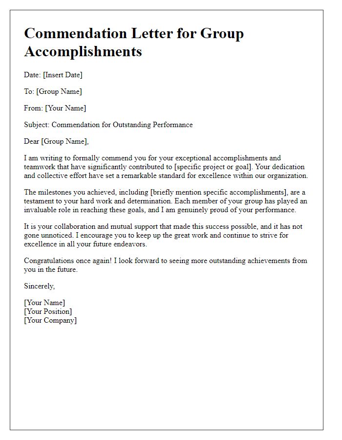 Letter template of Commendation for Group Accomplishments