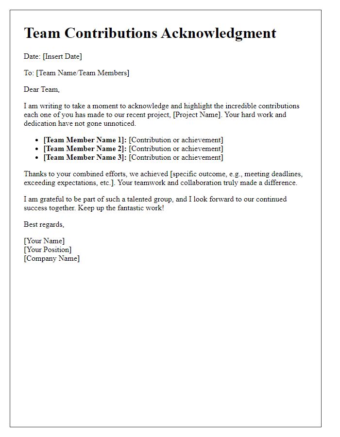 Letter template of Highlighting Team Contributions
