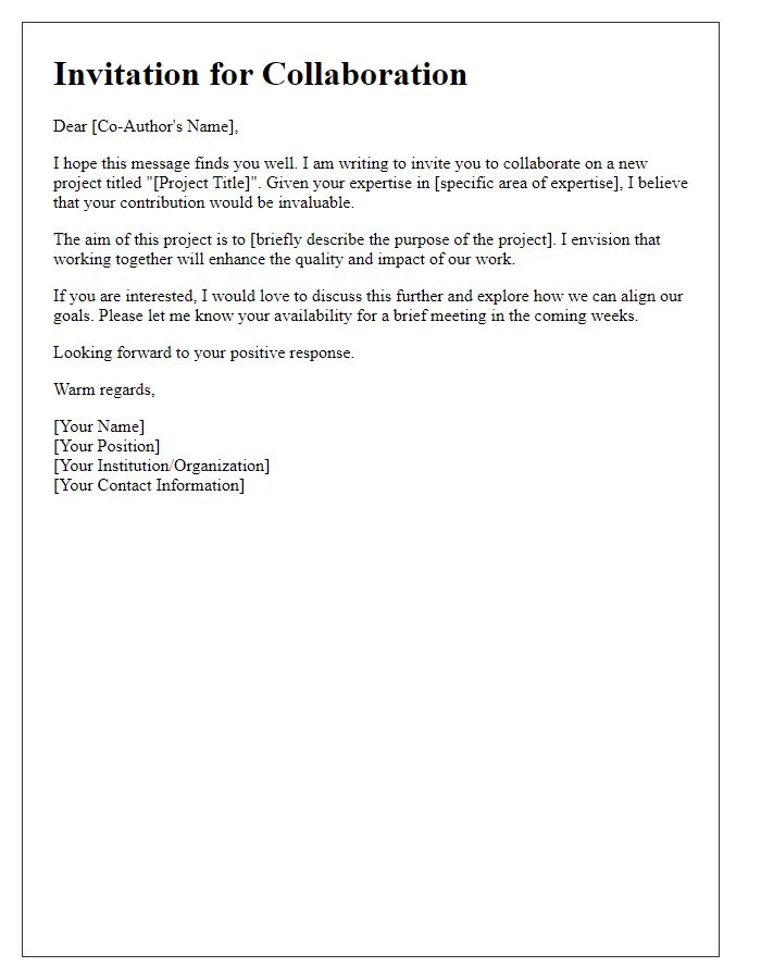 Letter template of Invitation for Co-Authors Collaboration