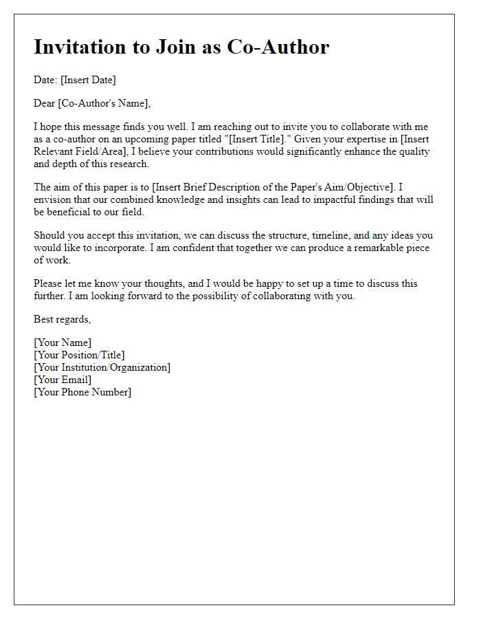 Letter template of Invitation to Join as Co-Author