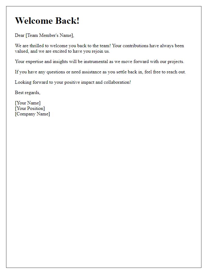 Letter template of acknowledging returning team members