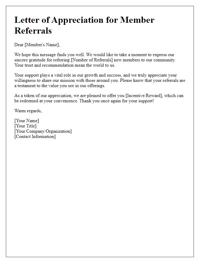 Letter template of appreciation for member referrals