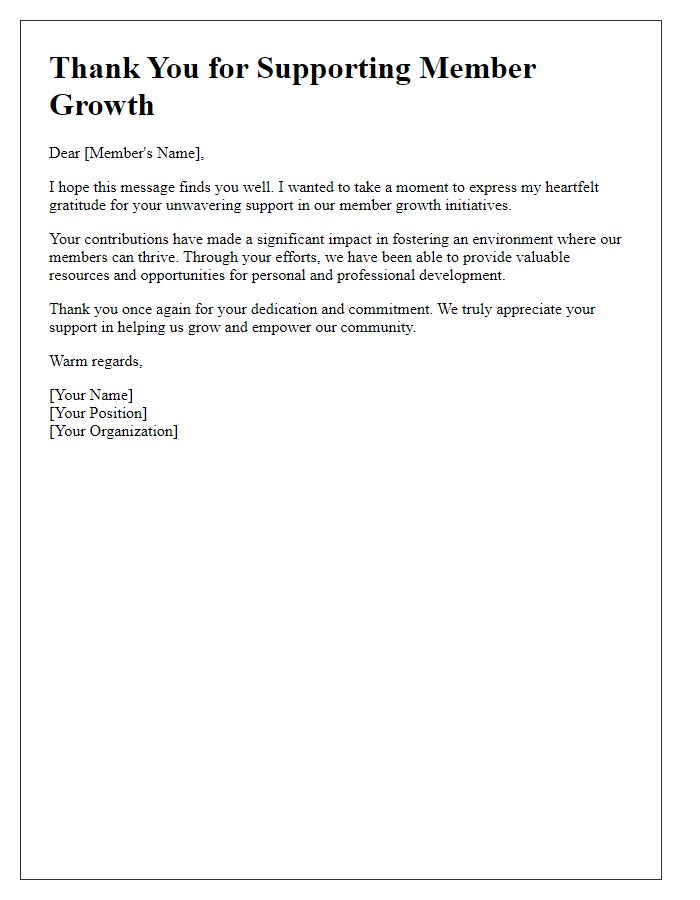 Letter template of thanks for supporting member growth