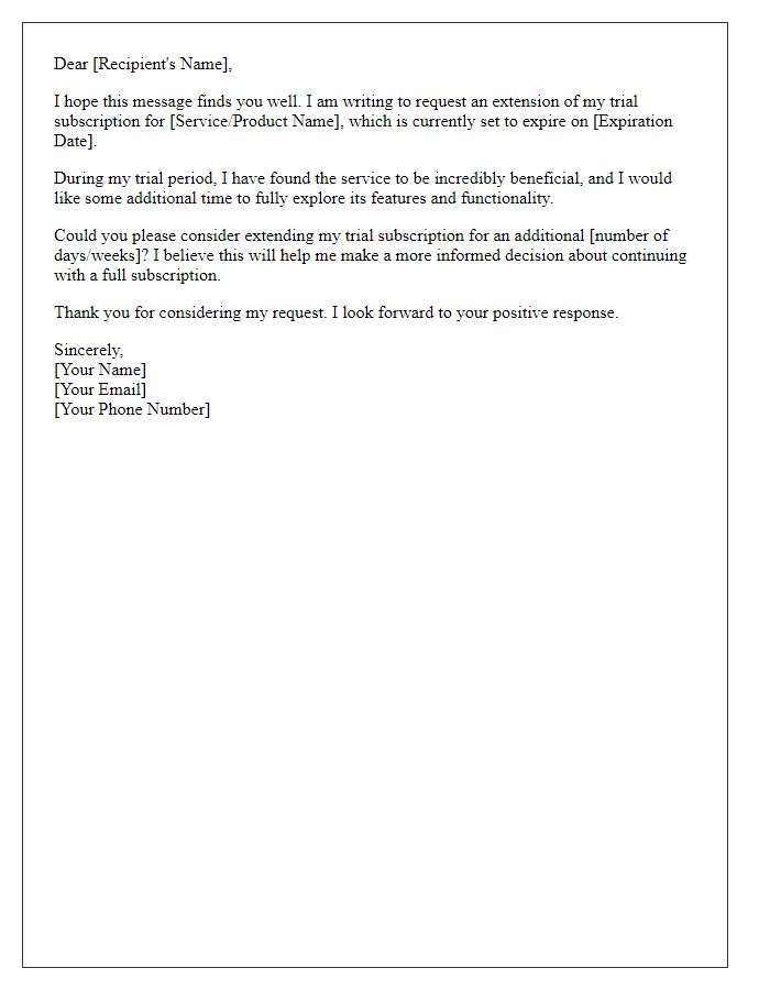 Letter template of trial subscription extension request.