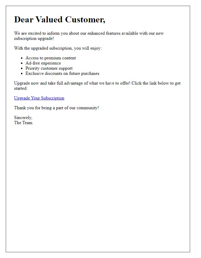 Letter template of enhanced features with subscription upgrade
