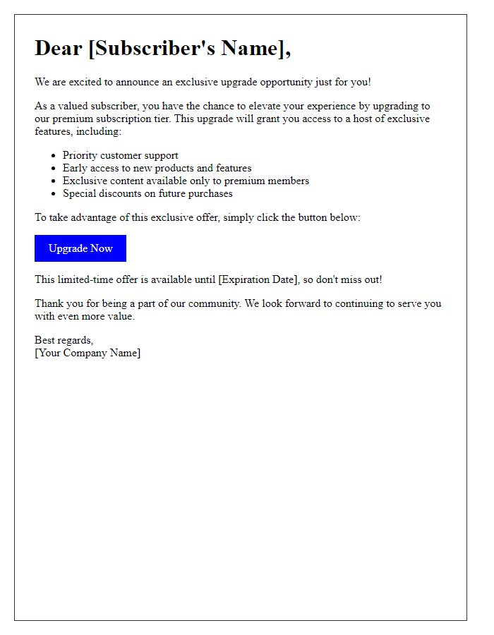 Letter template of exclusive access with subscription tier upgrade