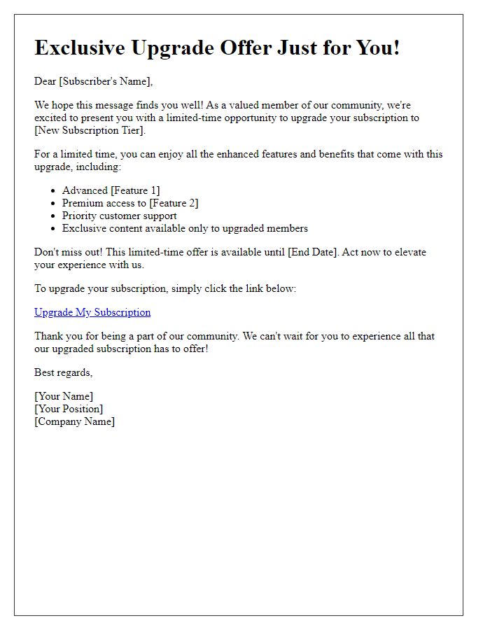 Letter template of limited-time subscription upgrade opportunity