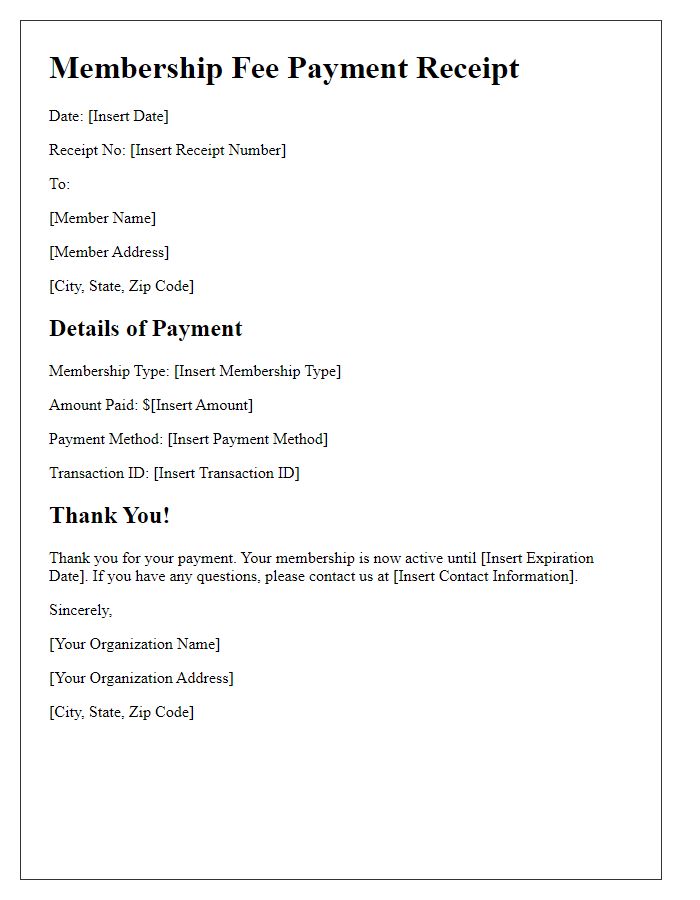 Letter template of Membership Fee Payment Receipt