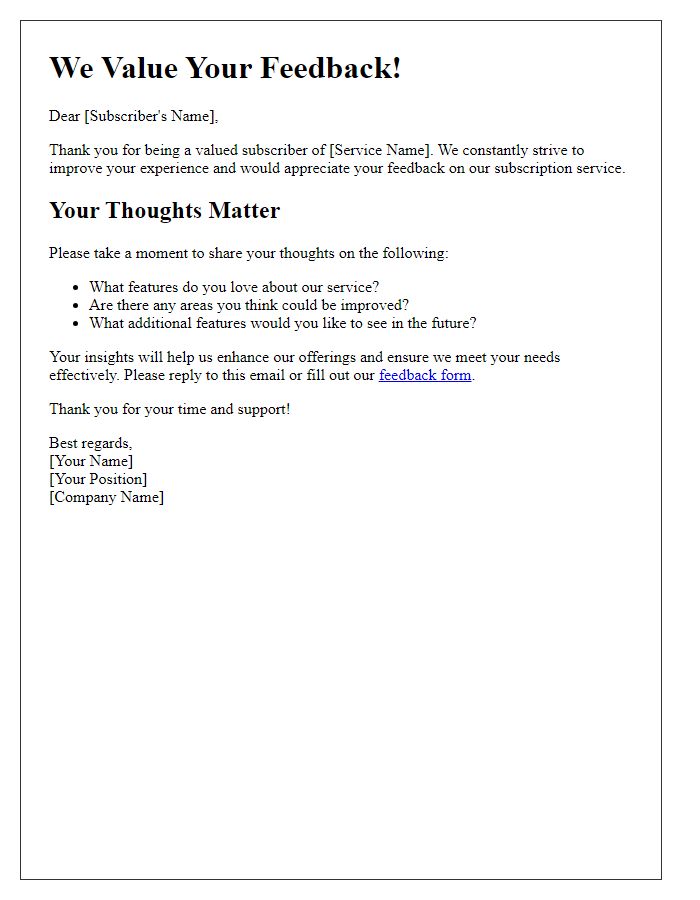 Letter template of Feedback Request for Subscription Improvements