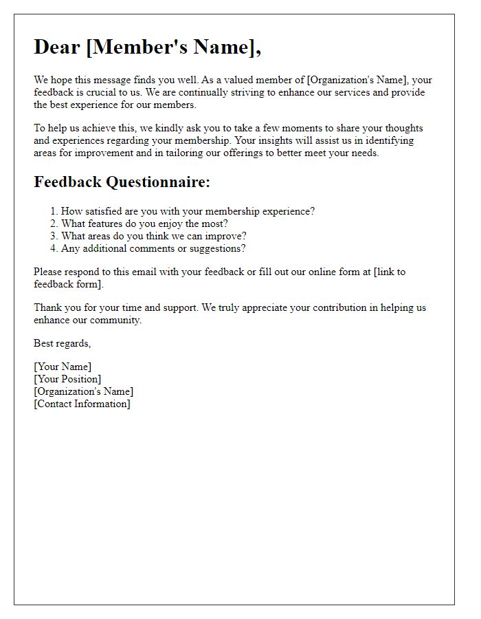 Letter template of Membership Feedback Collection