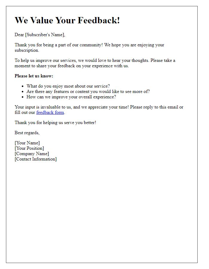 Letter template of Subscription Feedback Request