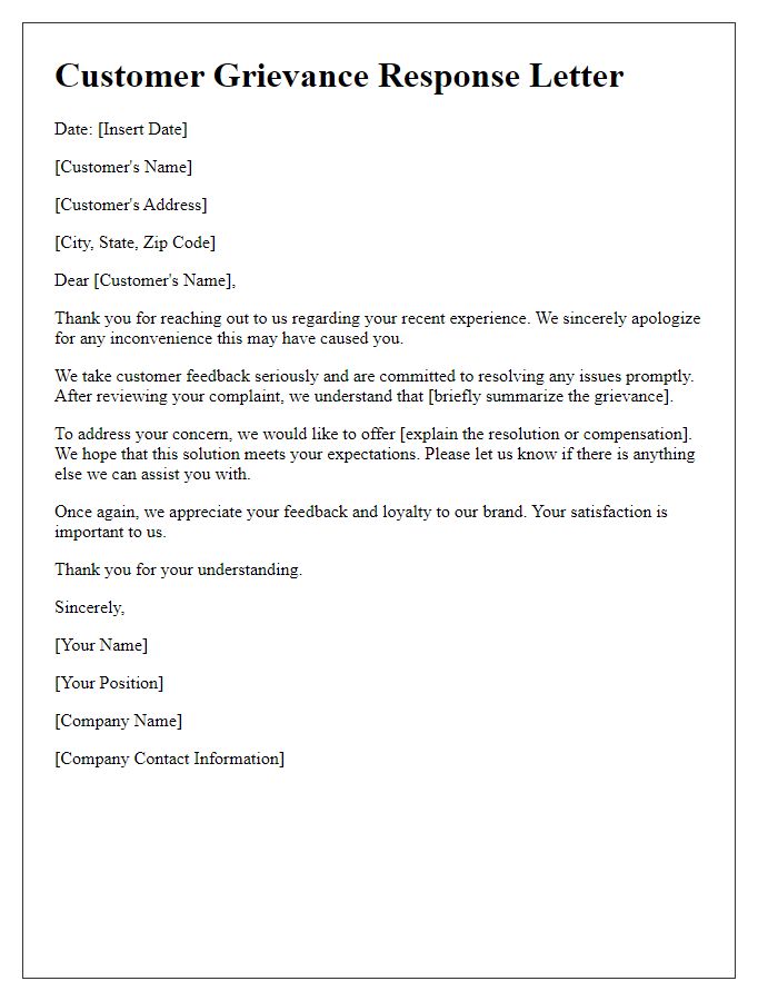 Letter template of customer grievance response