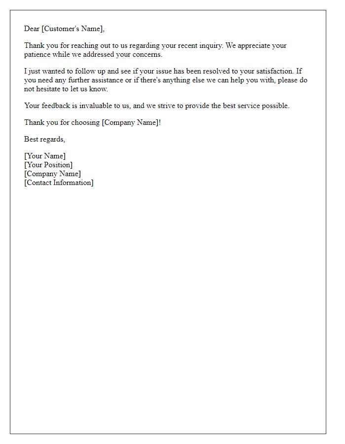 Letter template of customer support follow-up