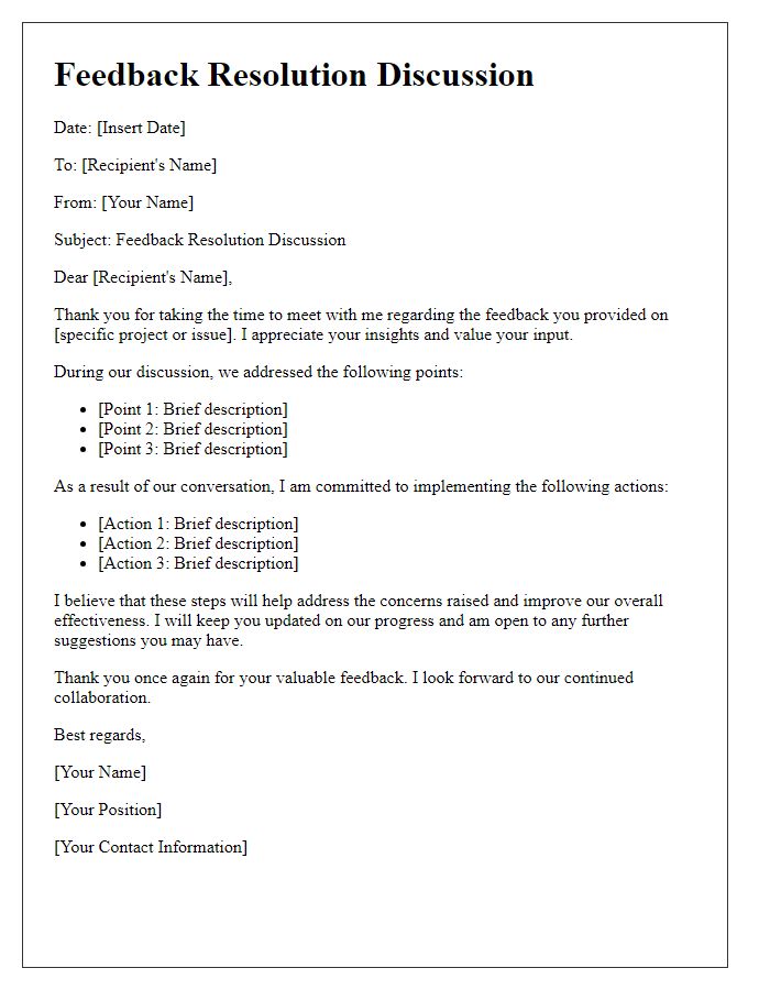 Letter template of feedback resolution discussion