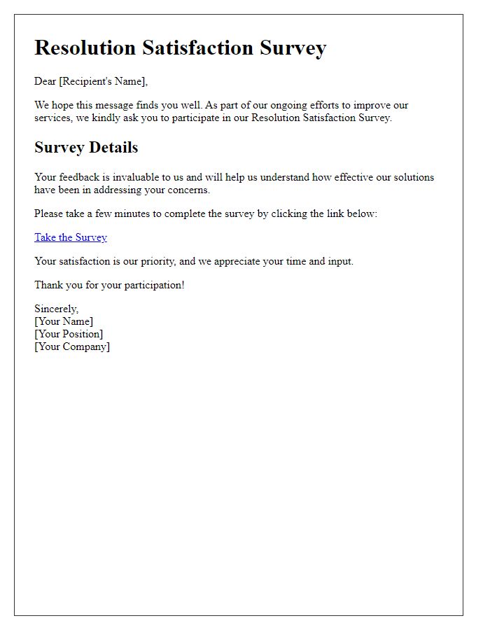 Letter template of resolution satisfaction survey