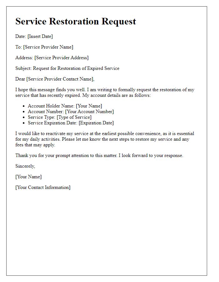 Letter template of expired service restoration request