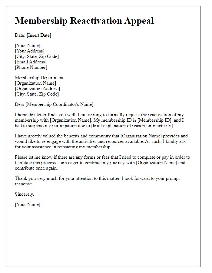 Letter template of membership reactivation appeal