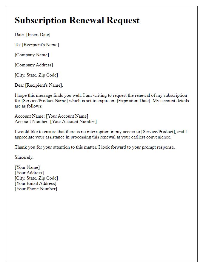 Letter template of subscription renewal request