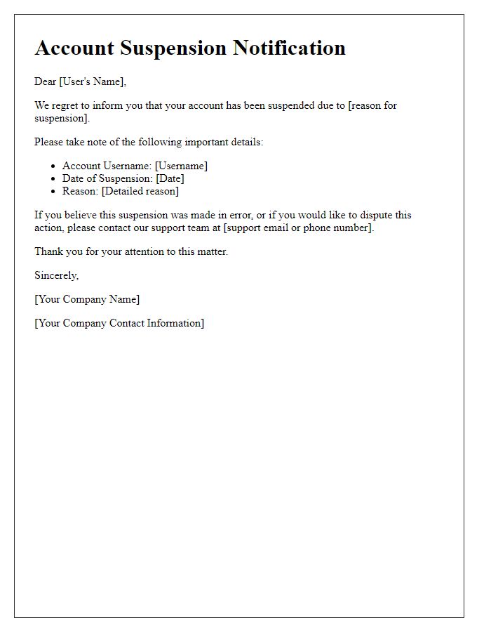 Letter template of account suspension alert