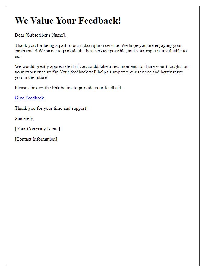 Letter template of subscription service feedback request