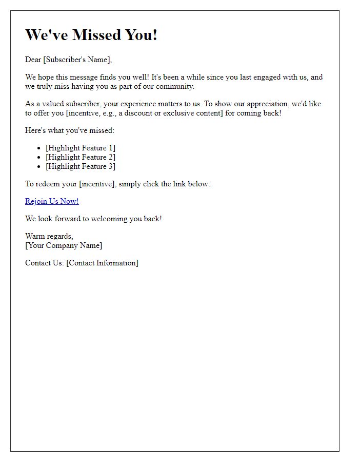 Letter template of subscription service re-engagement outreach