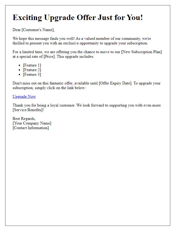 Letter template of subscription service upgrade offer