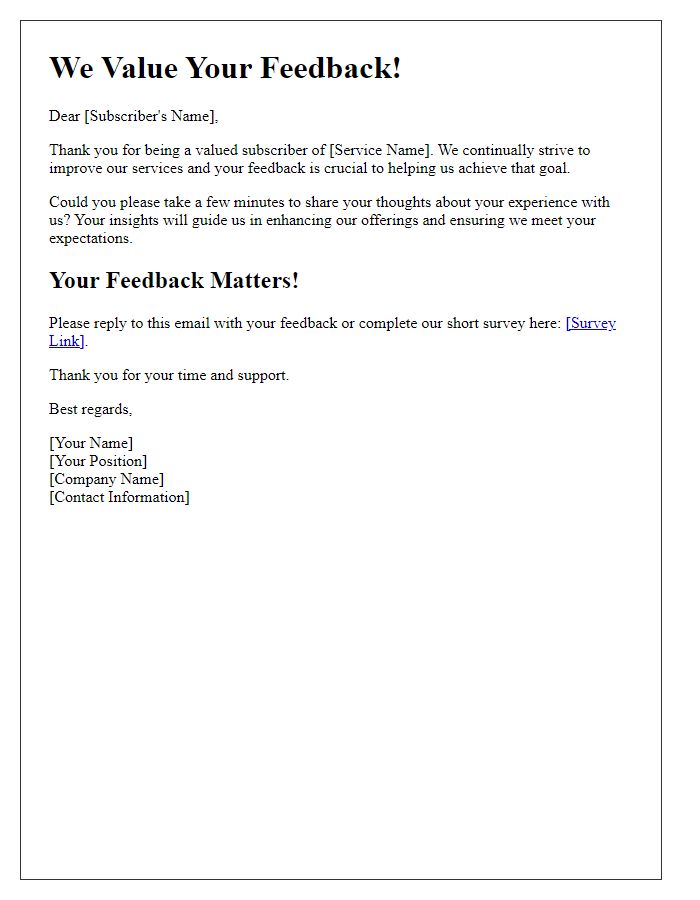 Letter template of subscription service feedback request