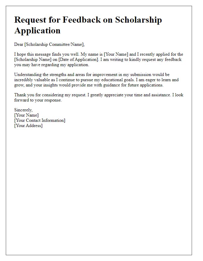 Letter template of scholarship application feedback request