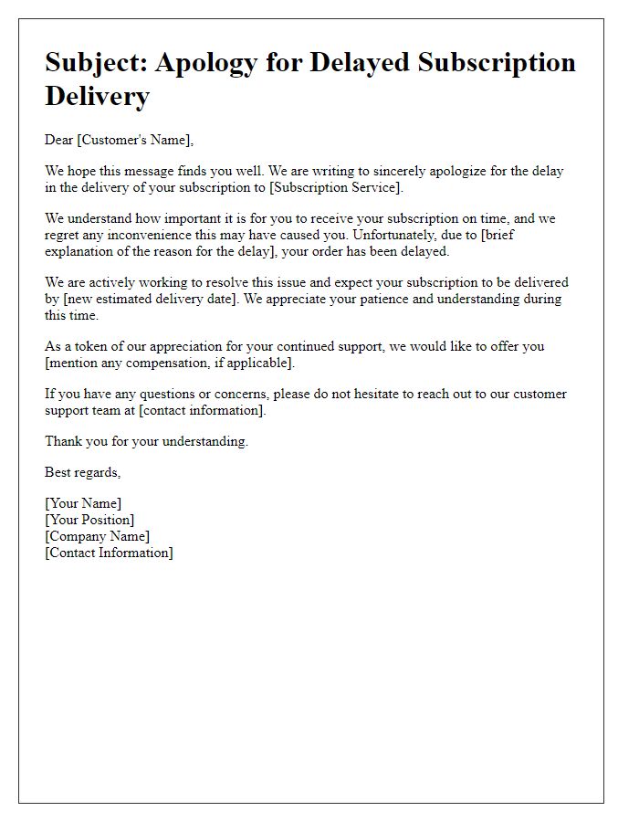 Letter template of apology for delayed subscription delivery