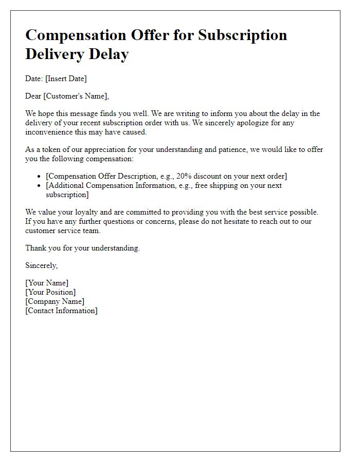 Letter template of compensation offer for subscription delivery delay