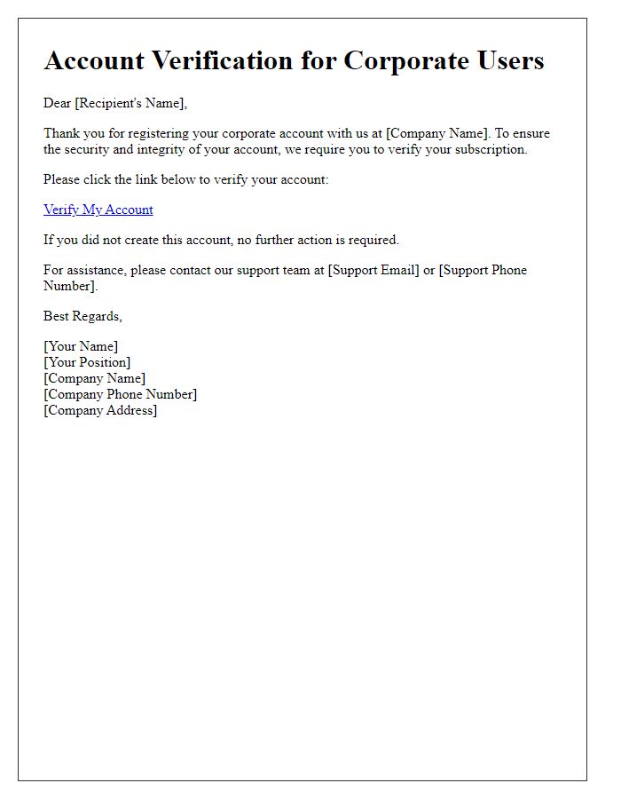 Letter template of subscription account verification for corporate users