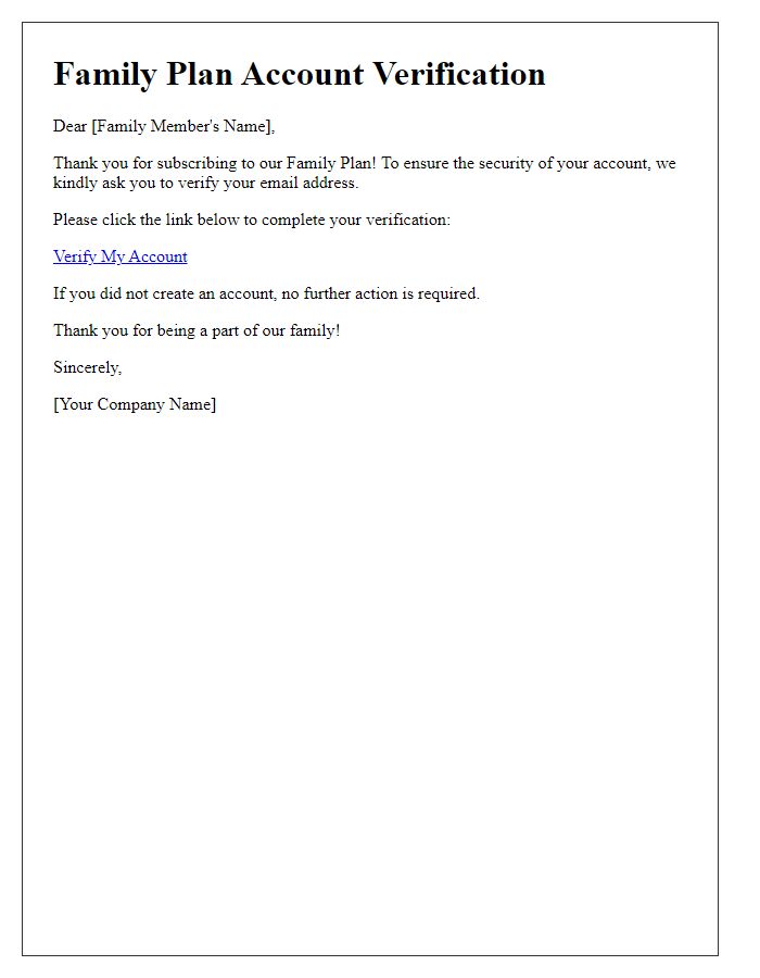 Letter template of subscription account verification for family plans