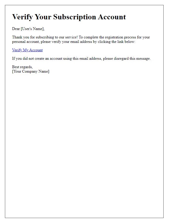 Letter template of subscription account verification for personal account