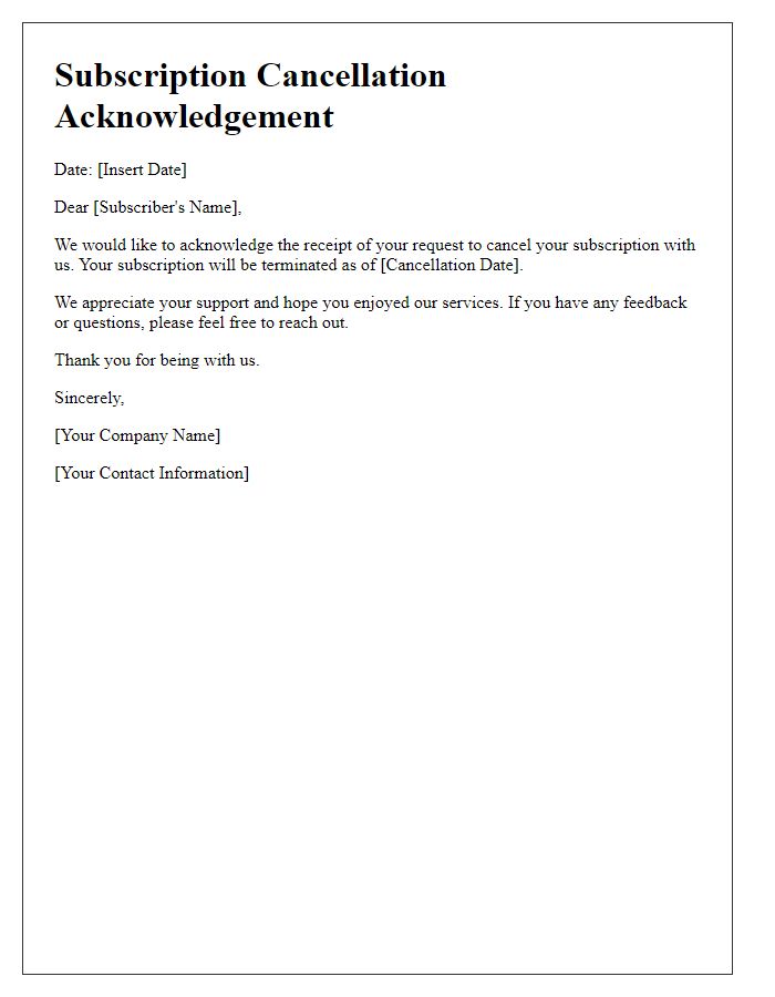 Letter template of acknowledgement for ending subscription