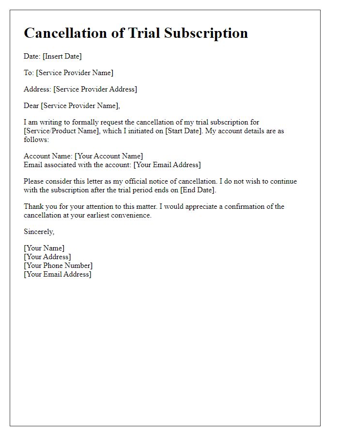 Letter template of abandoning trial subscription