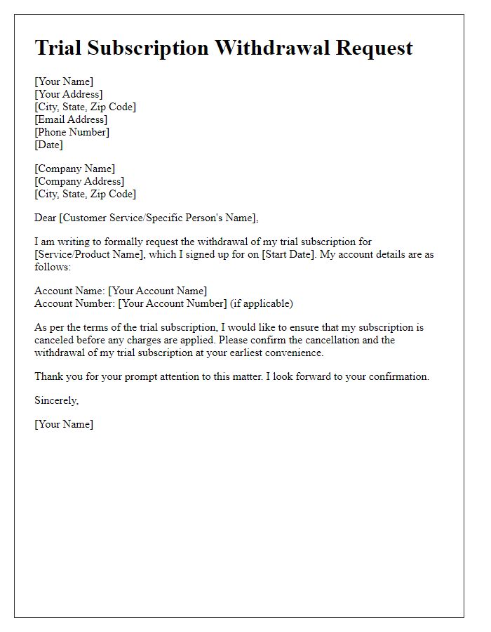Letter template of trial subscription withdrawal