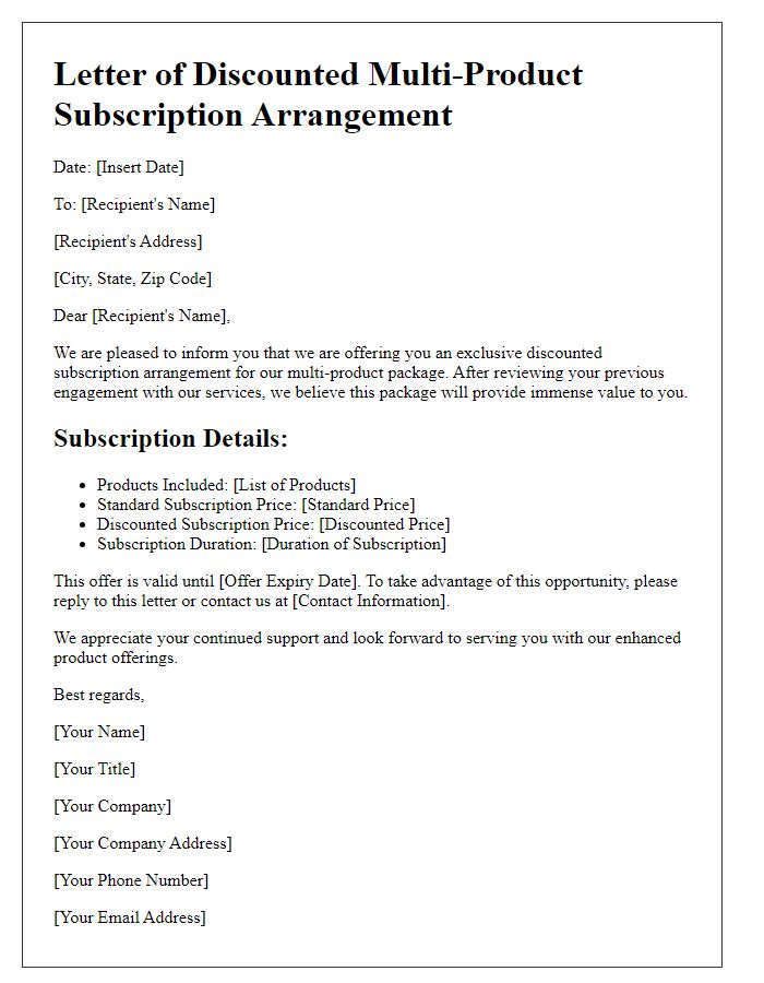 Letter template of discounted multi-product subscription arrangement