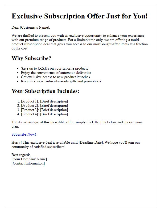 Letter template of exclusive multi-product subscription deal