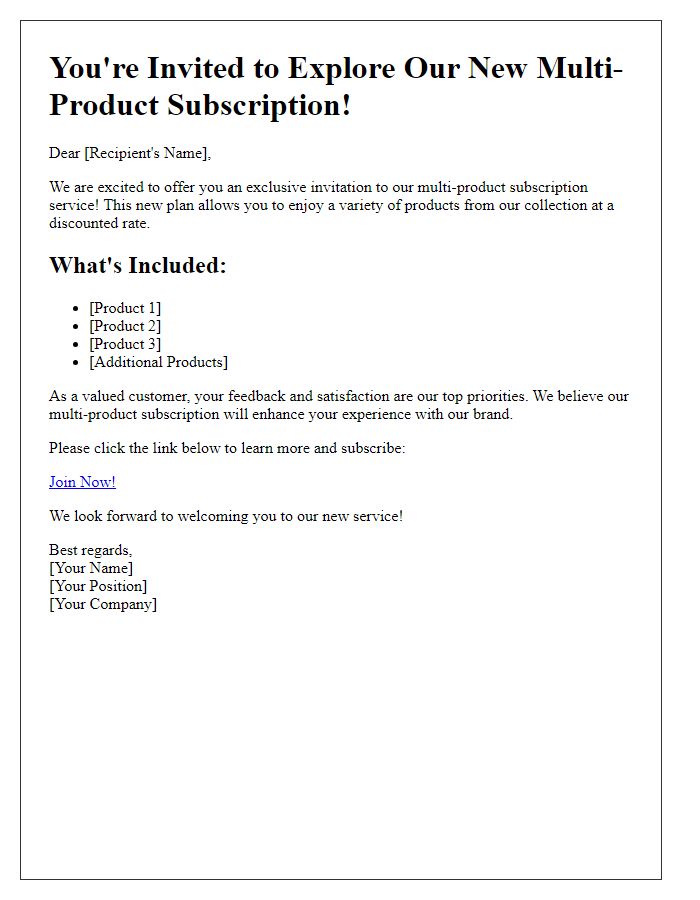 Letter template of inviting multi-product subscription invitation