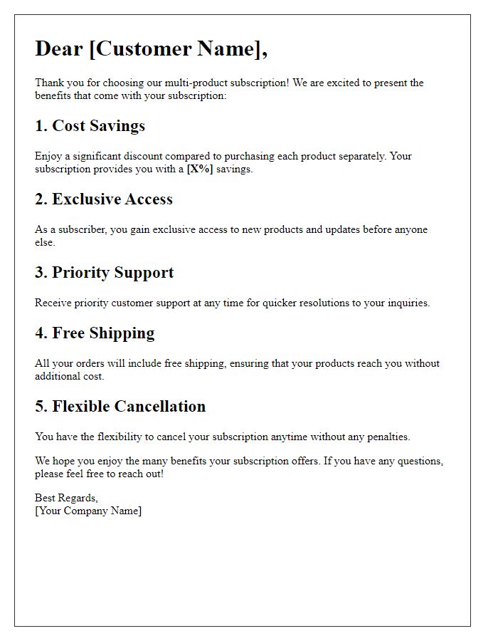 Letter template of multi-product subscription benefits overview