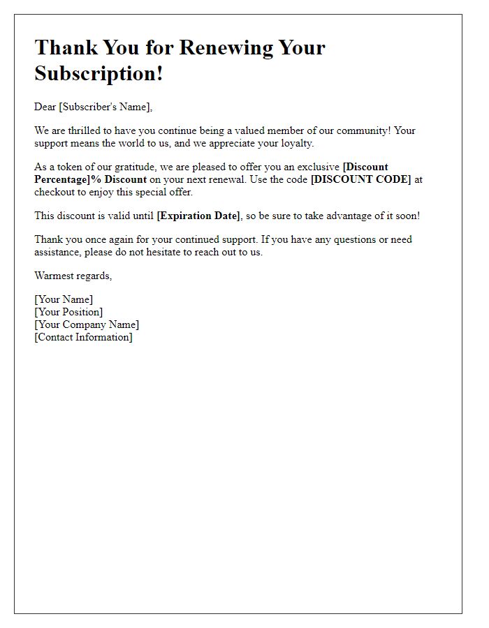 Letter template of subscription renewal appreciation discount