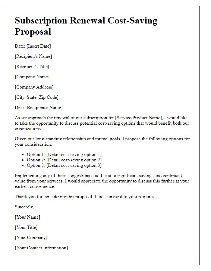 Letter template of subscription renewal cost-saving proposal